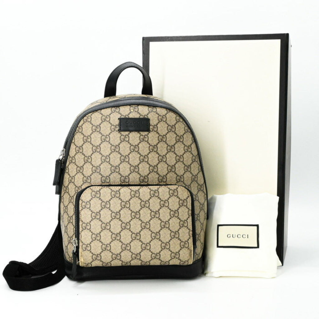 Gucci Beige Black Gg Supreme Leather Backpack (Pre-Owned)