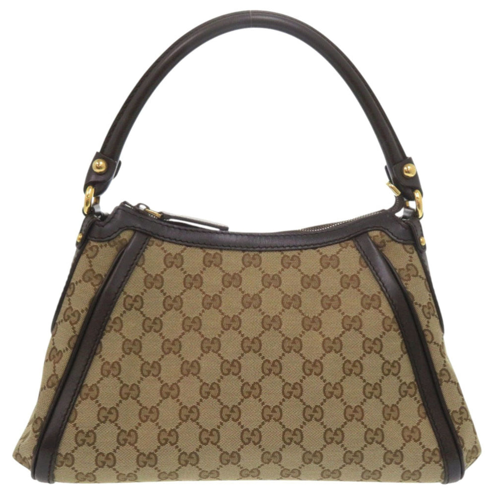 Gucci Beige Dark Brown Gg Canvas Leather Handbag Shoulder Bag (Pre-Owned)