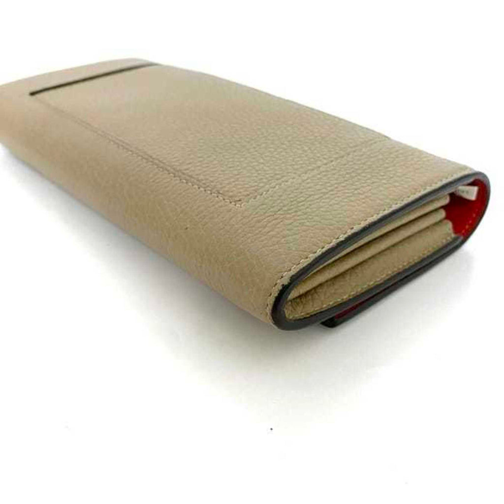 Celine Beige Red Color Leather Long Wallet (Bi-Fold)