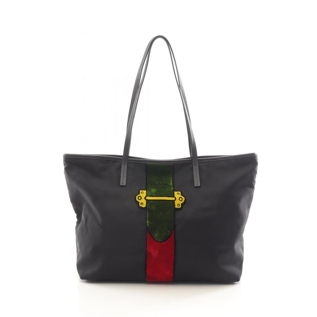 Prada Black Multi-Color Nylon Leather Tote Bag
