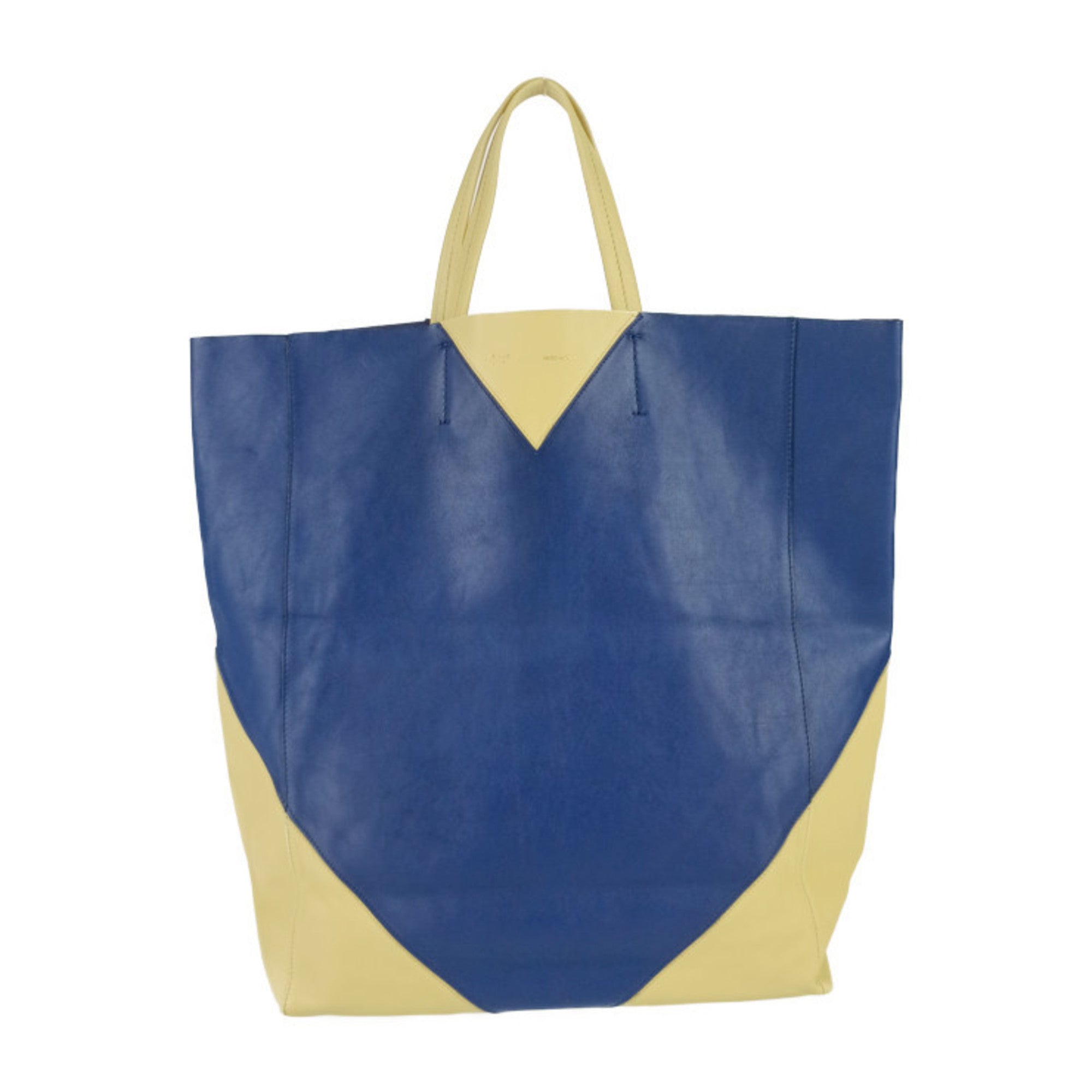Celine Blue Cream Yellow Leather Handbag Shoulder Bag Tote Bag