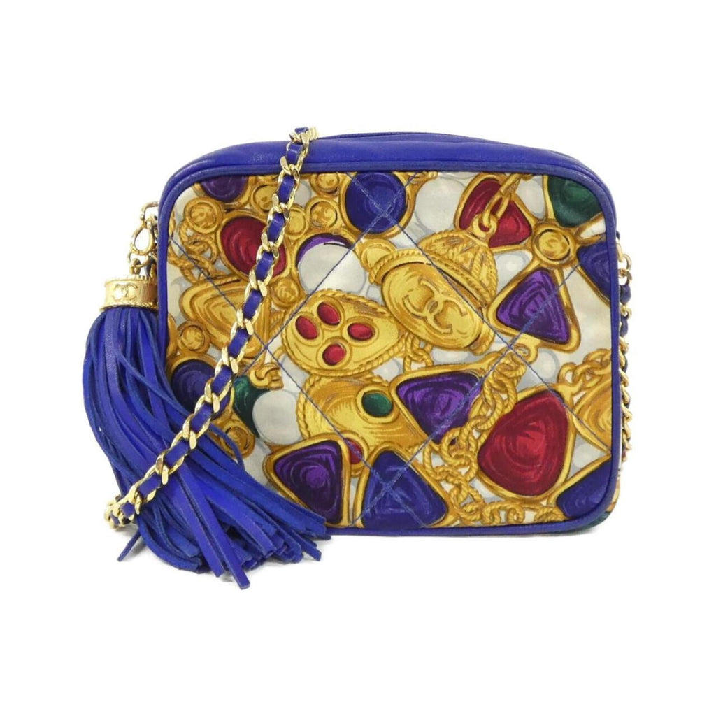 Chanel Blue Multi-Color Satin Leather Shoulder Bag