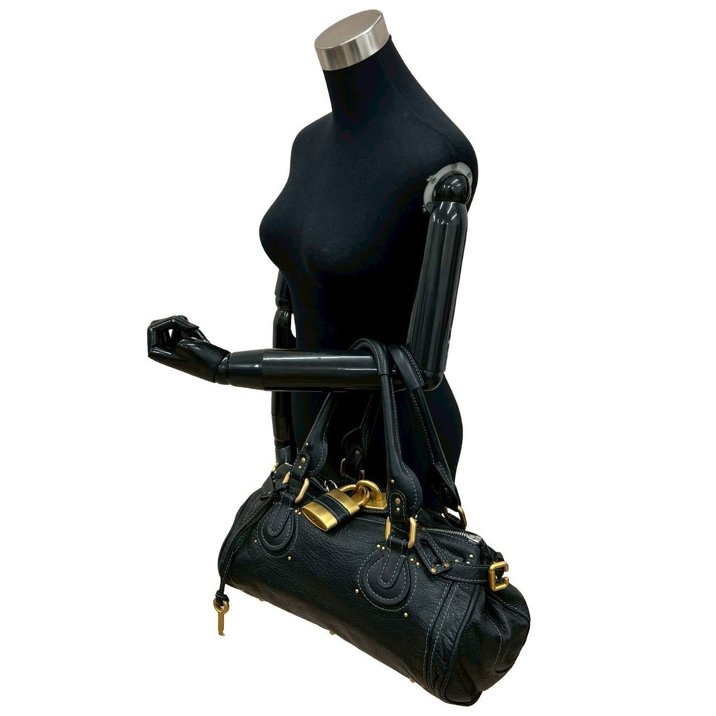 Chloé Black Leather Boston Bag Handbag Tote Bag (Pre-Owned)