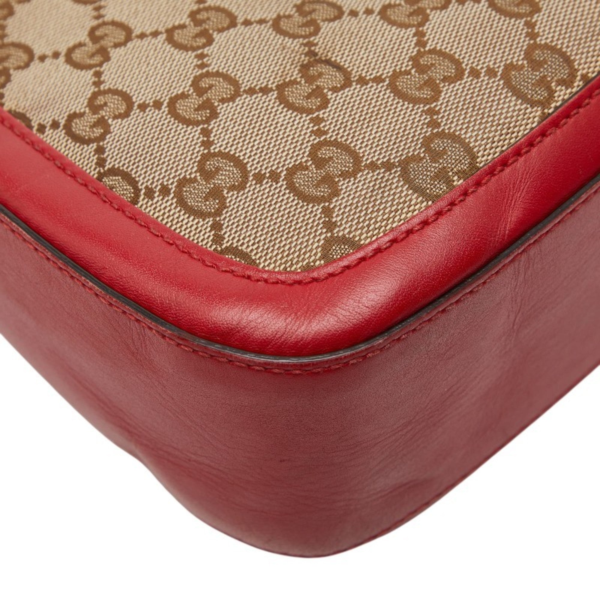 Gucci Beige Red Color Canvas Leather Shoulder Bag (Pre-Owned)