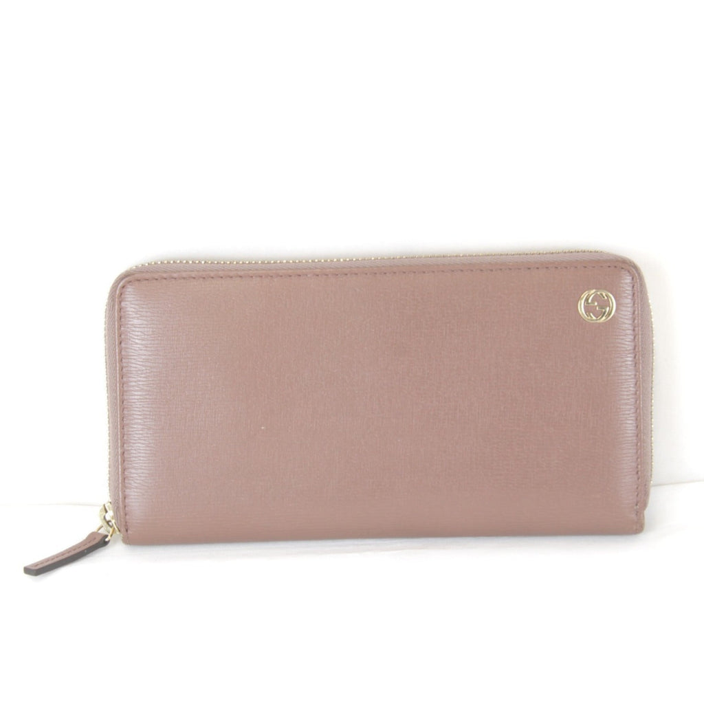 Gucci Gucci Interlocking Gray Beige Pink Leather Long Wallet (Bi-Fold) (Pre-Owned)