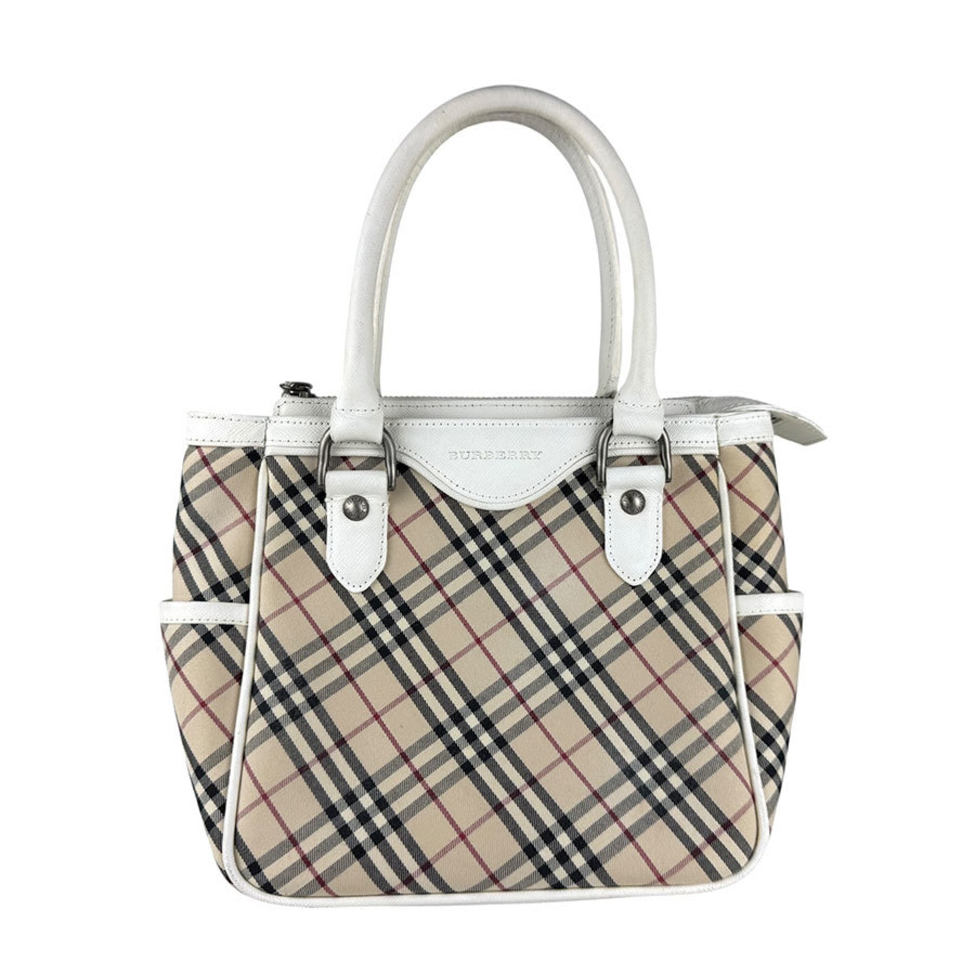 Burberry Beige White Leather Nylon Canvas Handbag