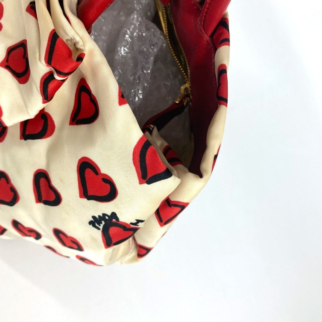 Prada Red Color White Leather Nylon Handbag Tote Bag