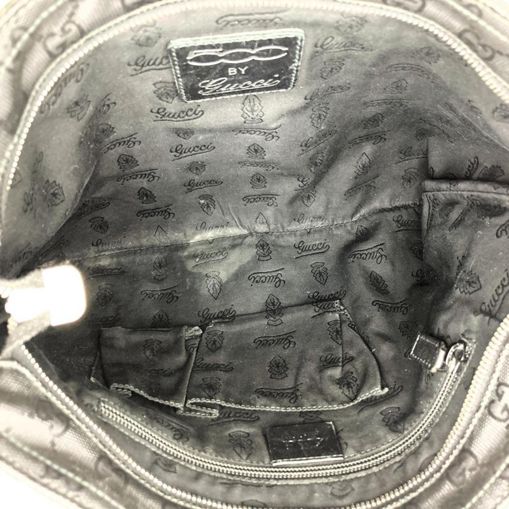 Gucci Gg Imprimé Black Canvas Leather Shoulder Bag (Pre-Owned)