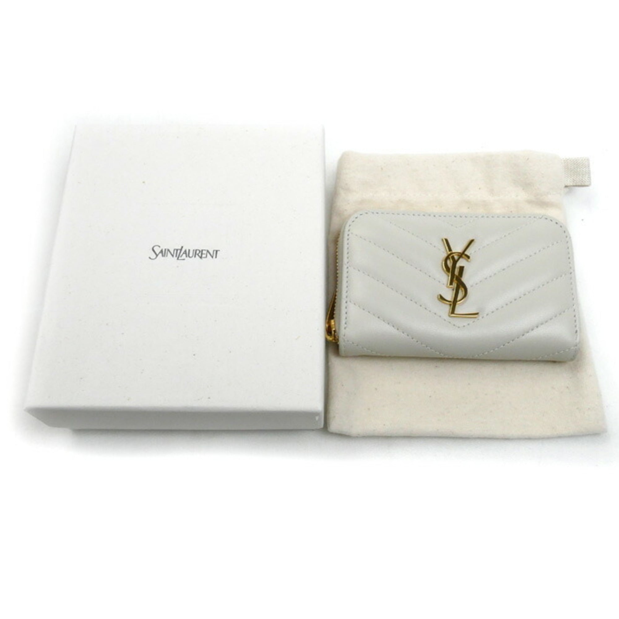 Saint Laurent Ivory Leather Coin Purse/Coin Case (Pre-Owned)