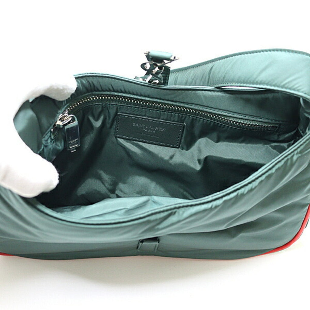 Saint Laurent Green Khaki Red Color Leather Shoulder Bag (Pre-Owned)
