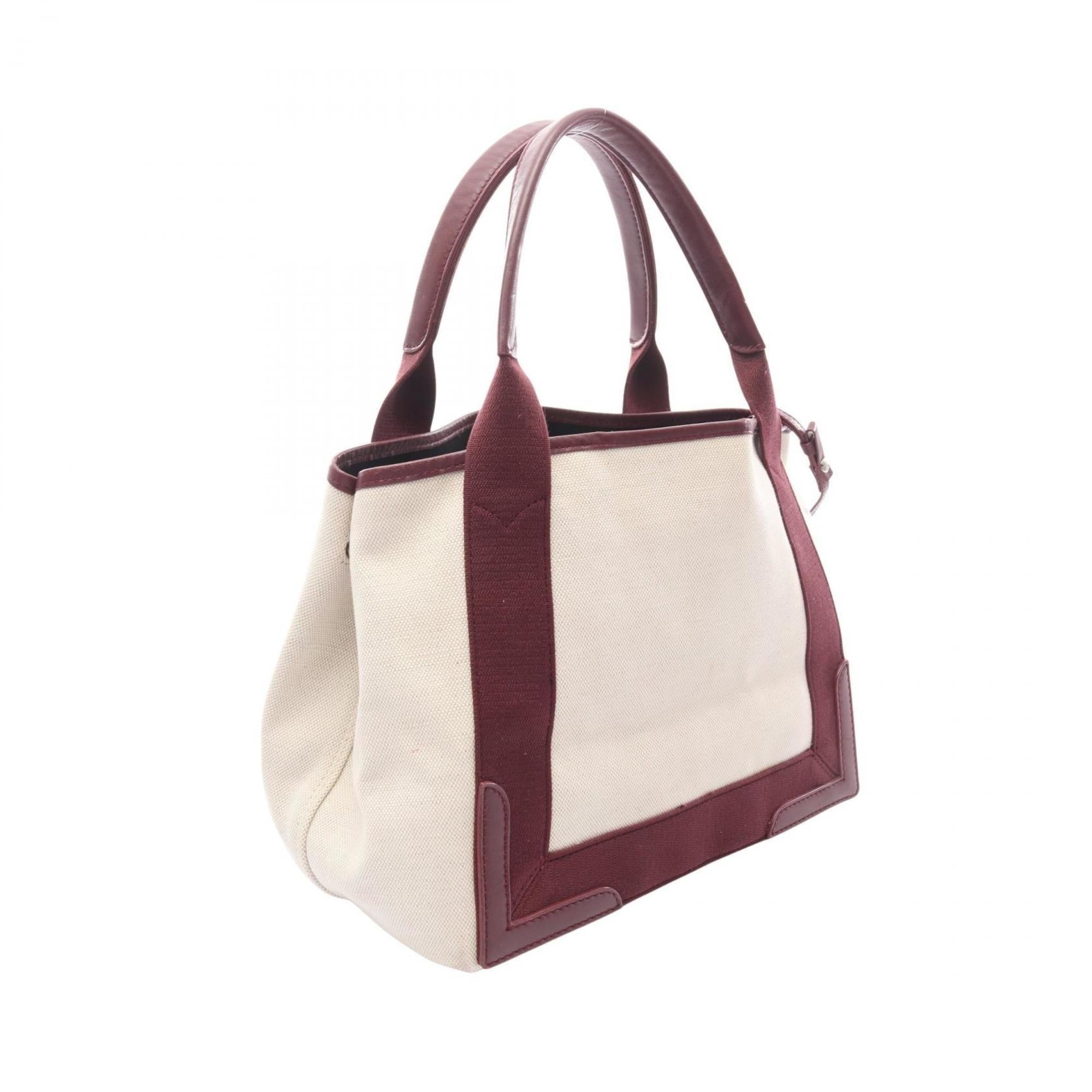 Balenciaga Bordeaux Ivory Canvas Leather Pouch Tote