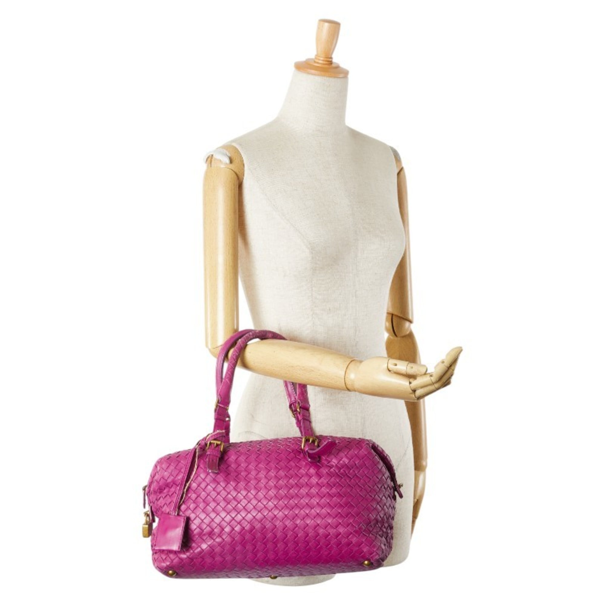 Bottega Veneta Intrecciato Purple Leather Boston Bag Handbag