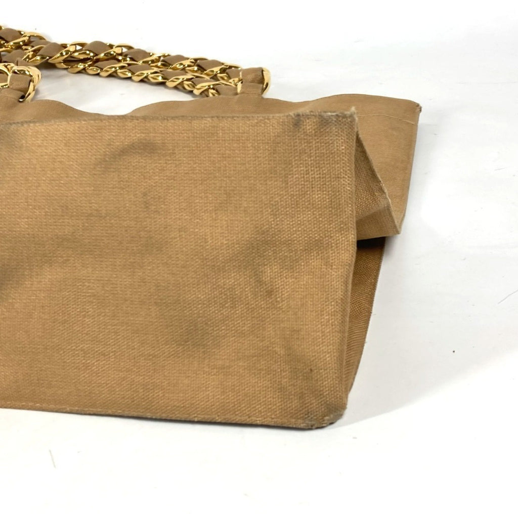 Chanel Beige Black Canvas Shoulder Bag Tote Bag