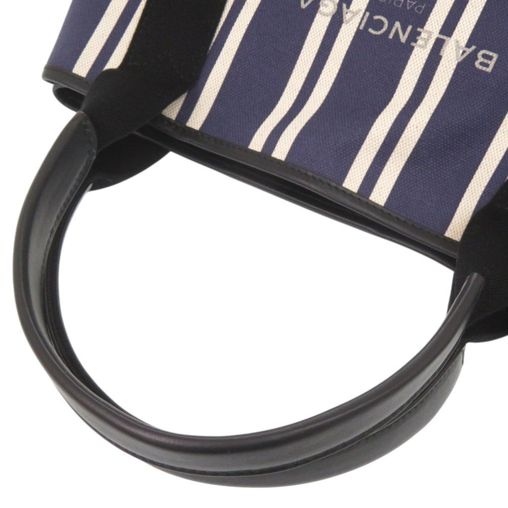 Balenciaga Black Navy White Canvas Leather Handbag Tote