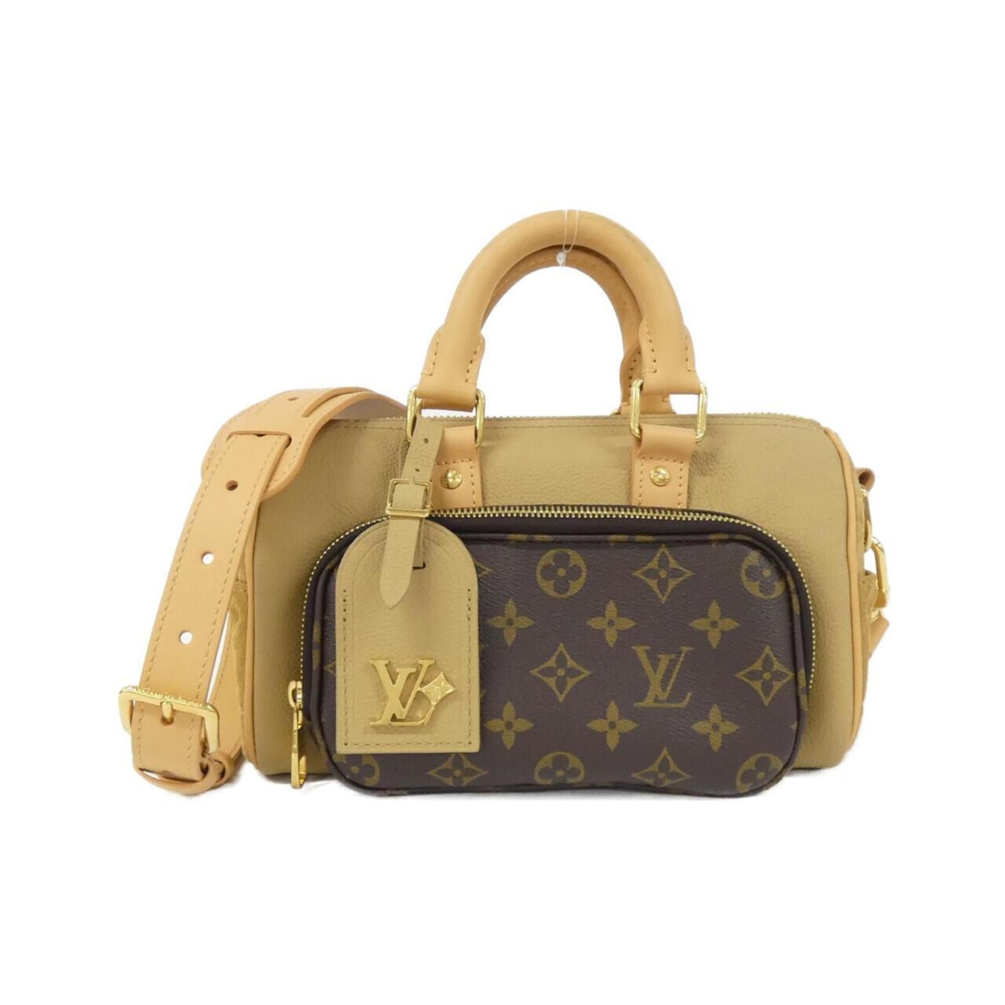 Louis Vuitton Beige Leather Coated Canvas Boston Bag