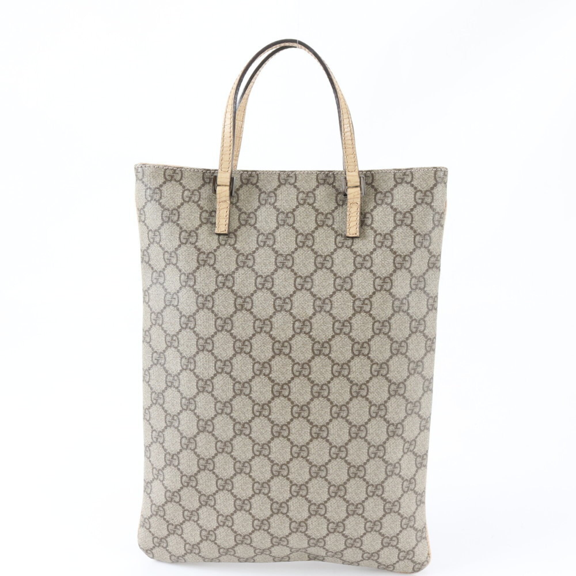 Gucci Beige Leather Coated Canvas Handbag Shoulder Bag Tote Bag (Pre-Owned)