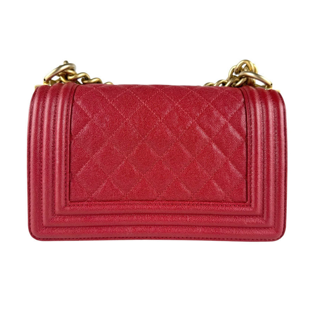 Chanel Gold Red Color Grained Calfskin Metal Shoulder Bag