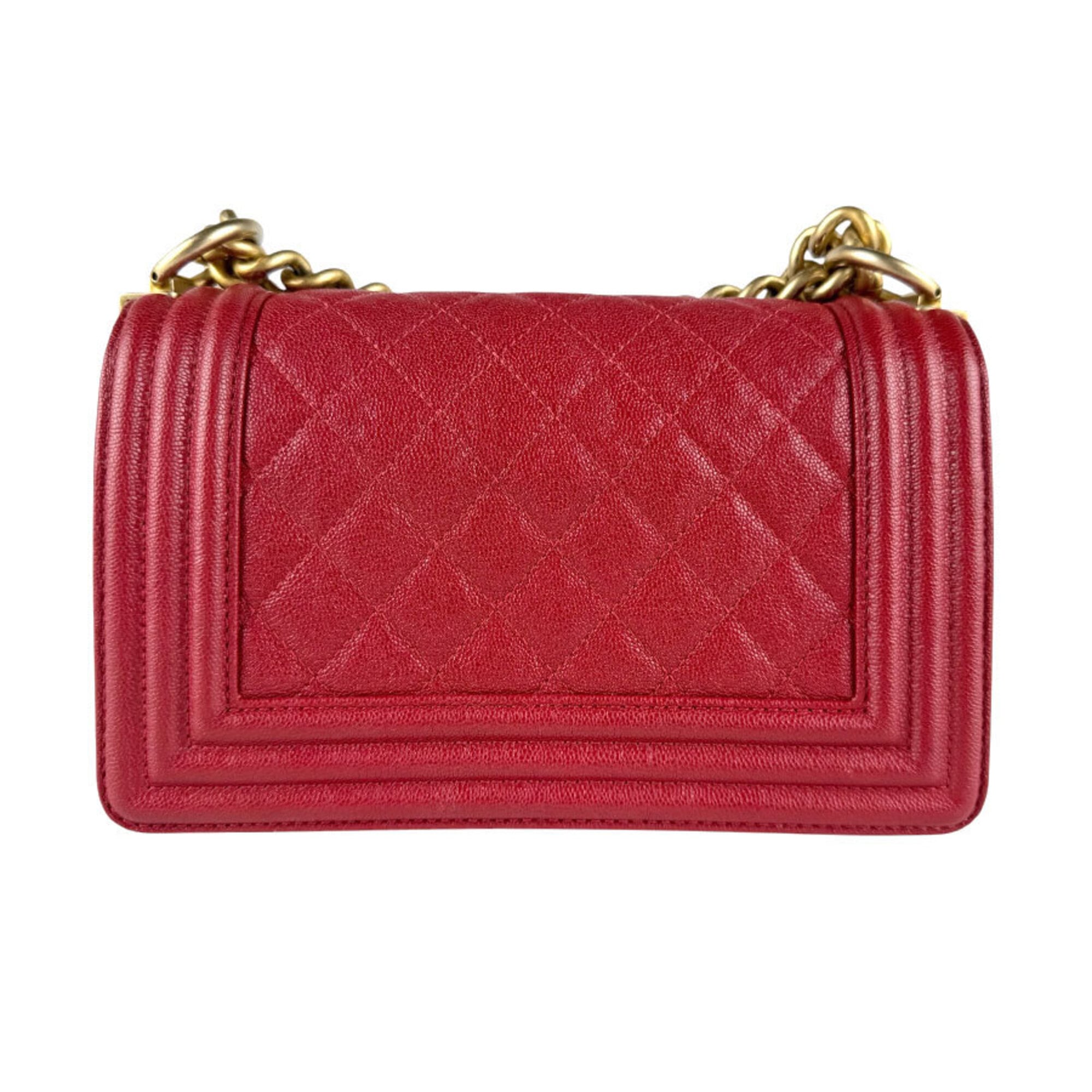 Chanel Gold Red Color Grained Calfskin Metal Shoulder Bag
