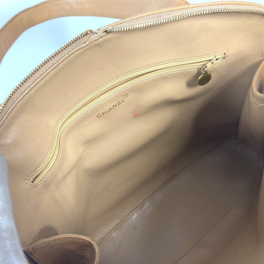 Chanel Beige Grained Calfskin Shoulder Bag Tote Bag