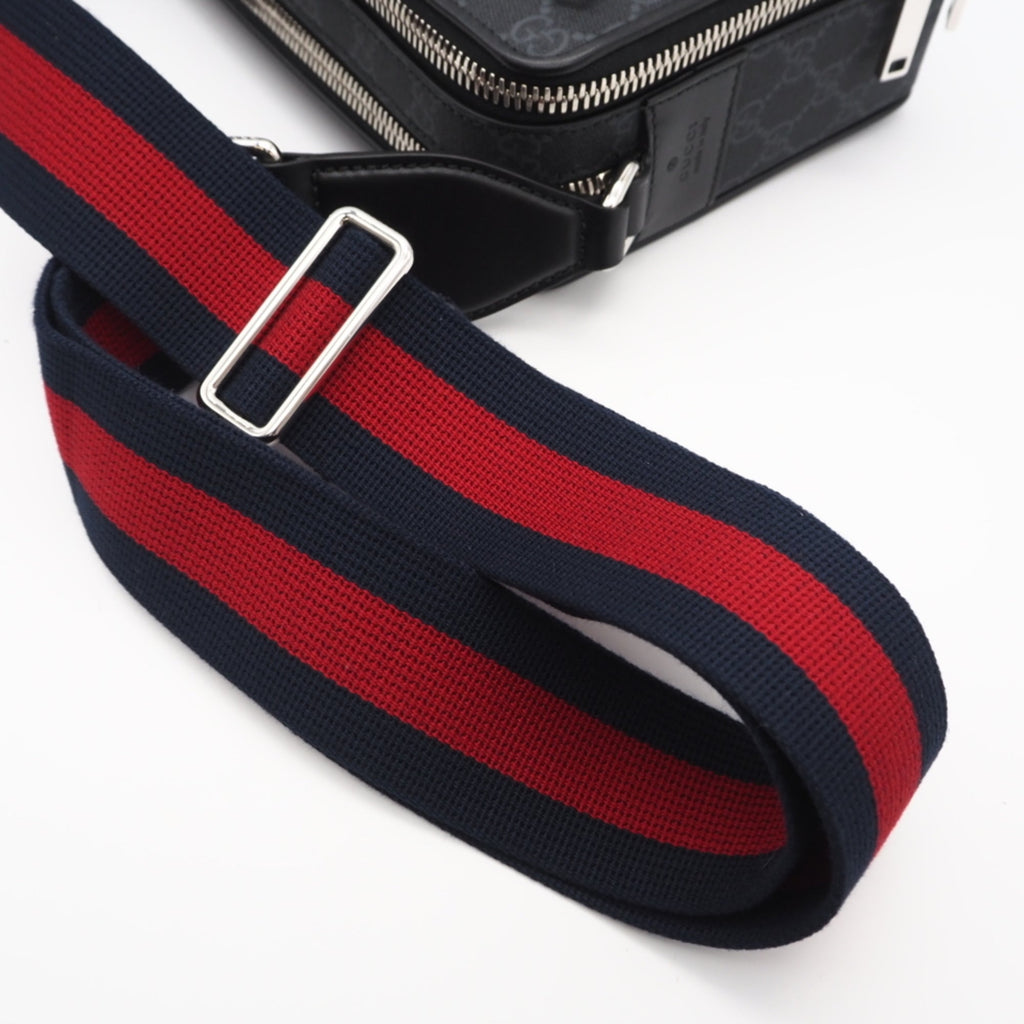 Gucci Gray Navy Red Color Gg Supreme Leather Shoulder Bag (Pre-Owned)