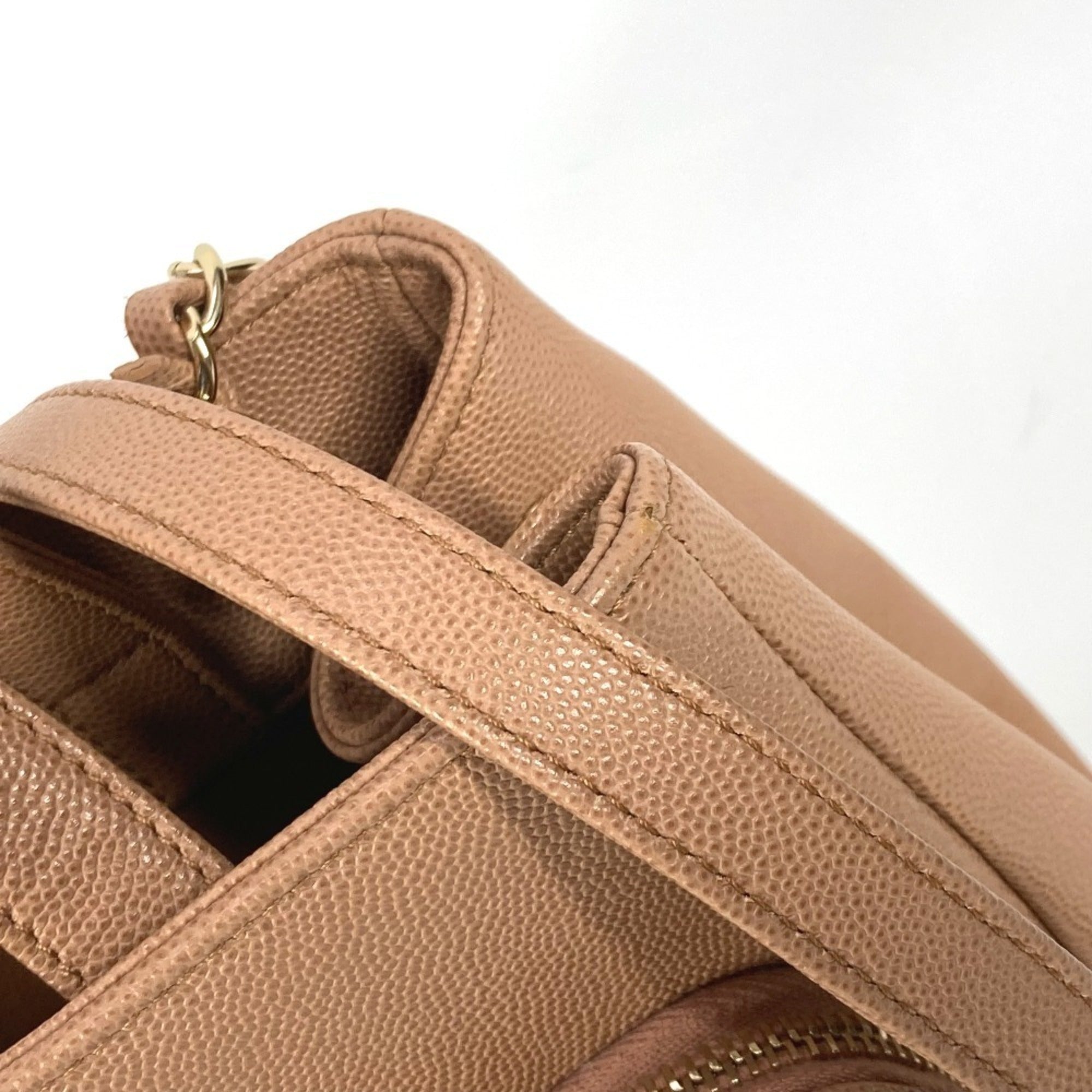 Chanel Beige Grained Calfskin Shoulder Bag Tote Bag