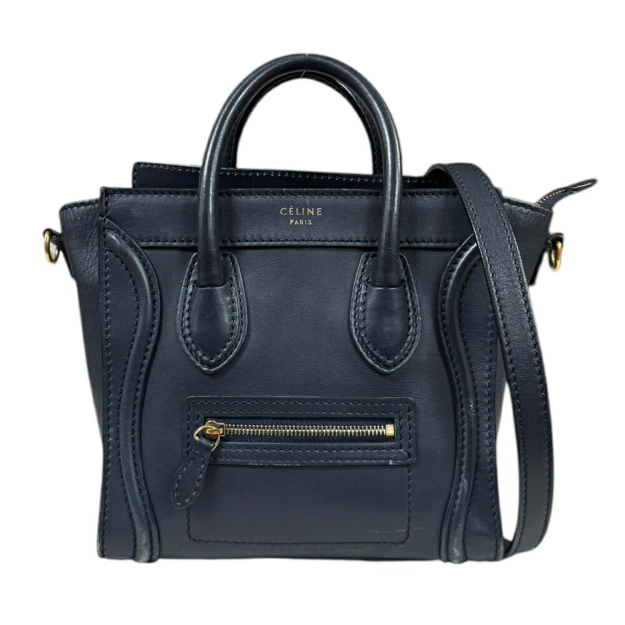 Celine Navy Leather Shoulder Bag