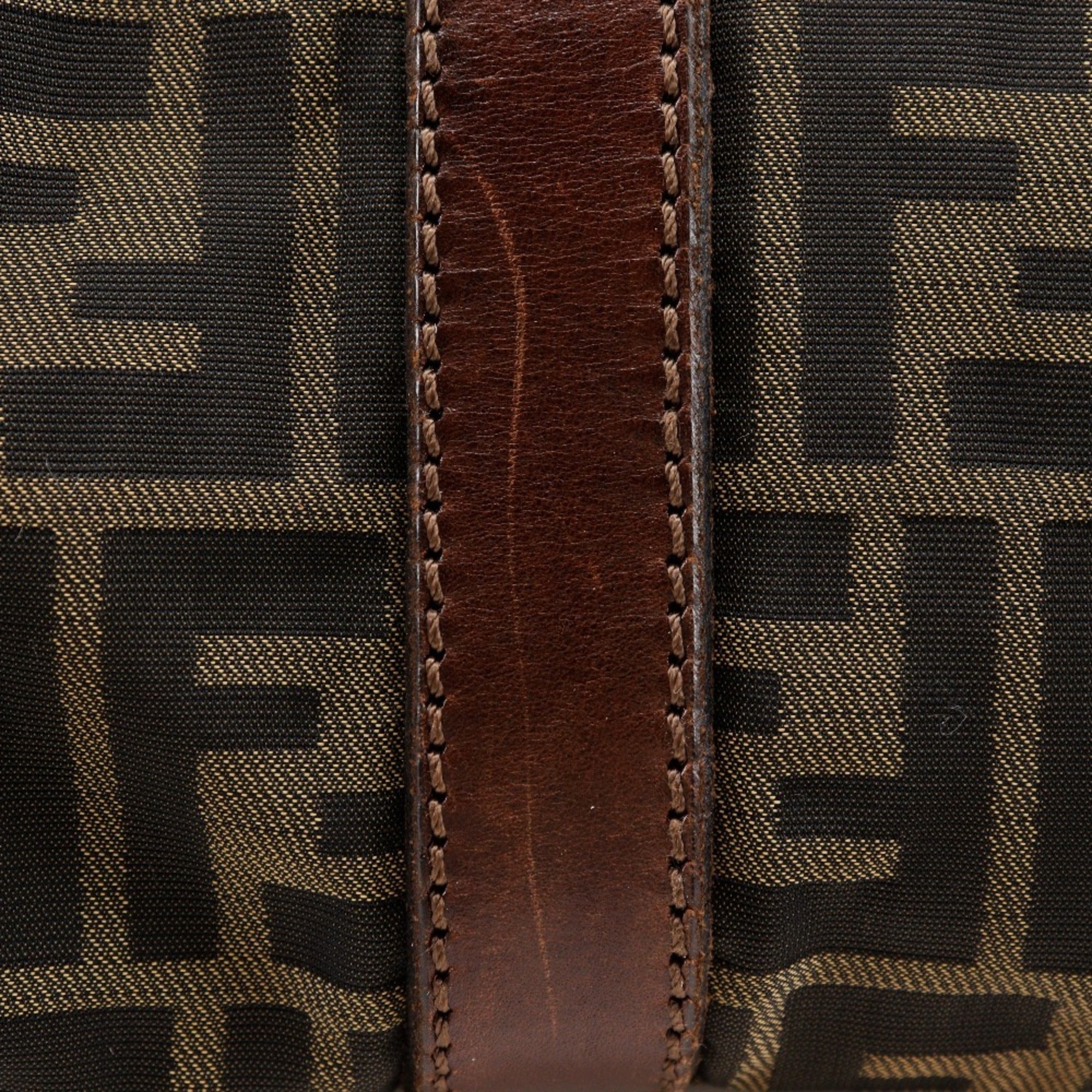 Fendi Zucca Brown Nylon Canvas Boston Bag