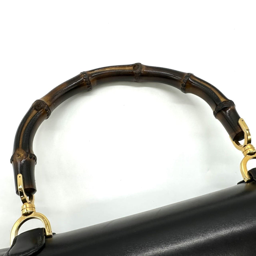 Gucci Black Bamboo Leather Handbag (Pre-Owned)