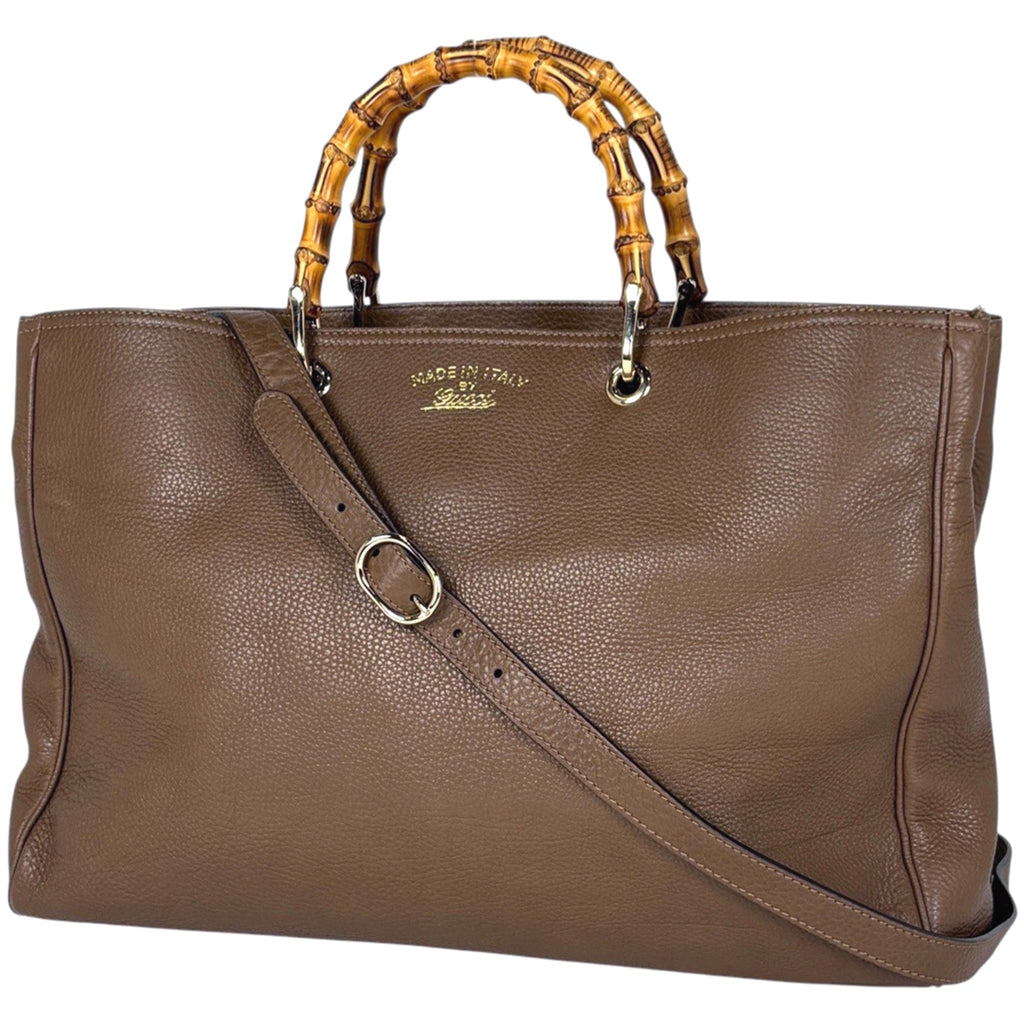 Gucci Bamboo Brown Leather Handbag Shoulder Bag (Pre-Owned)