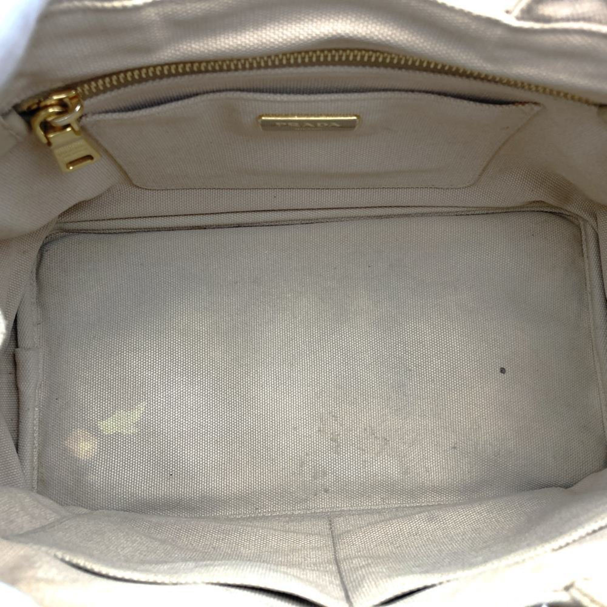 Prada Beige Ivory Canvas Handbag Tote Bag