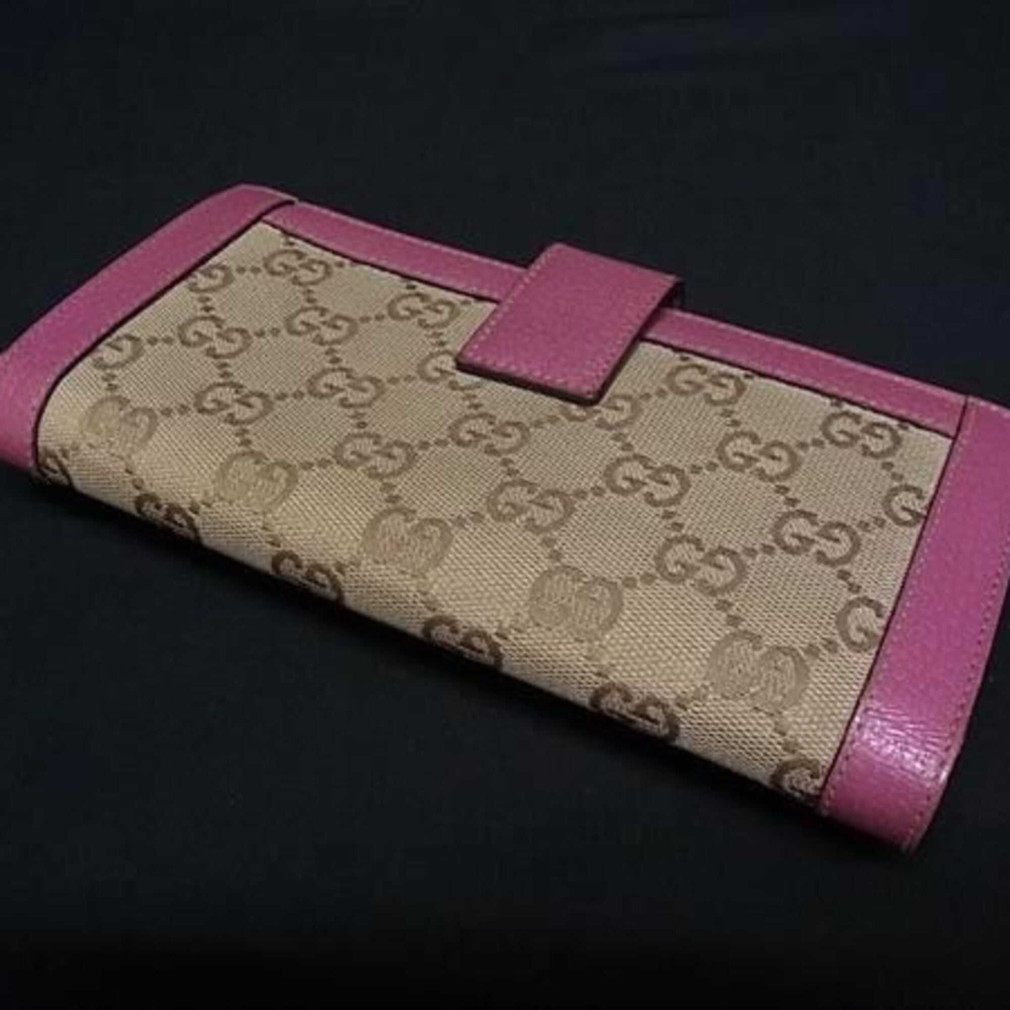 Gucci Brown Pink Gg Canvas Leather Long Wallet (Bi-Fold) (Pre-Owned)