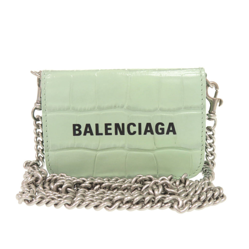 Balenciaga Green Leather Chain/Shoulder Wallet