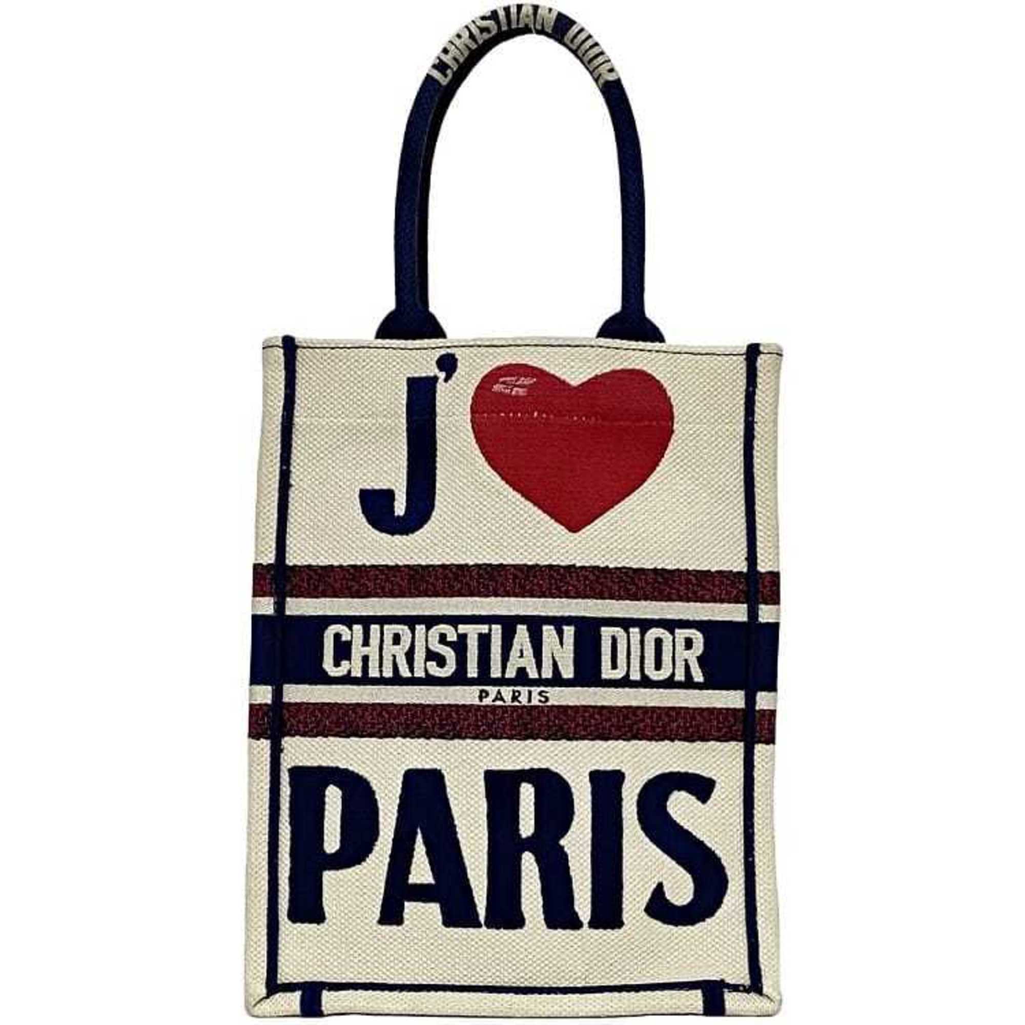 Christian Dior Navy Red Color White Canvas Handbag (Pre-Owned)