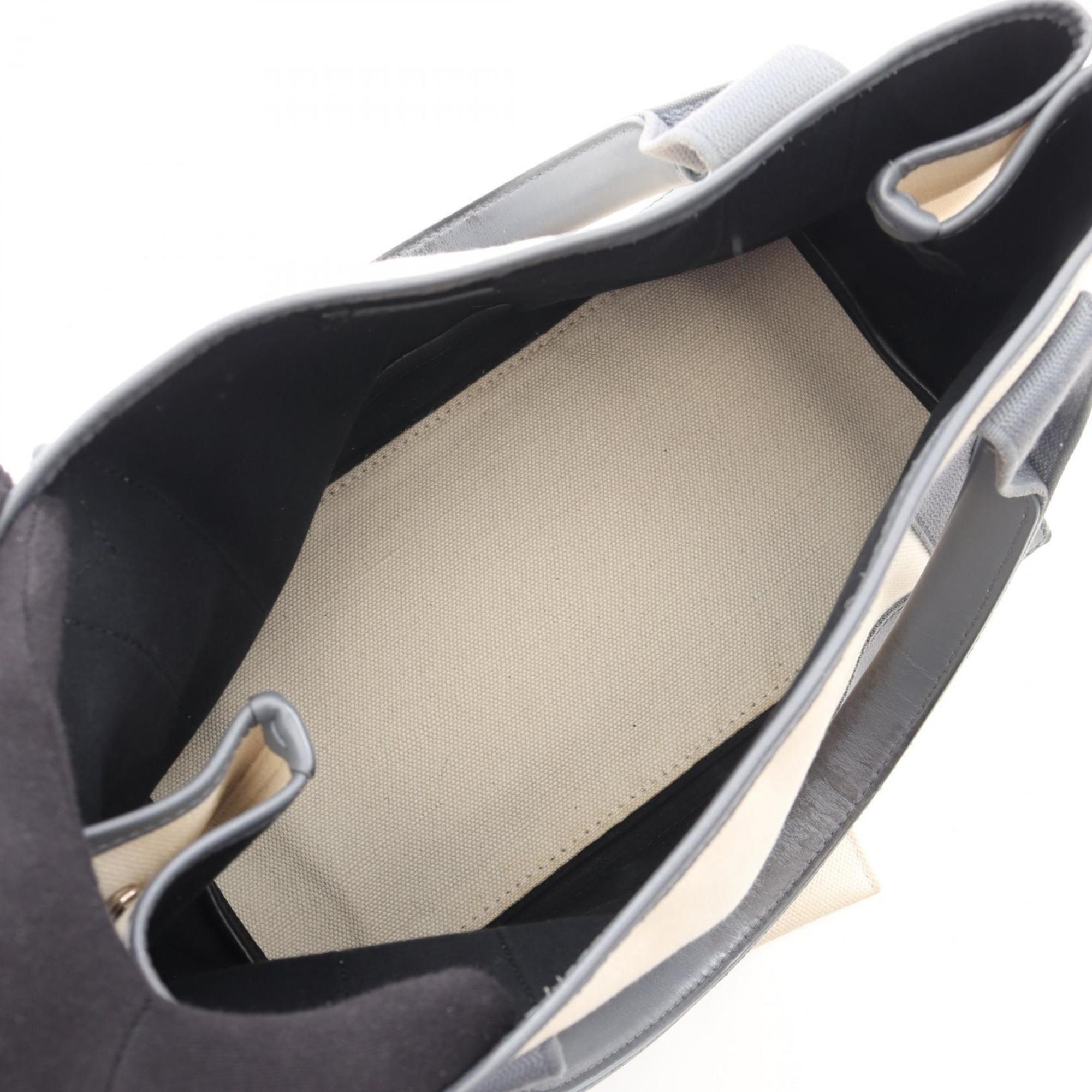 Balenciaga Gray Navy White Canvas Leather Handbag Tote