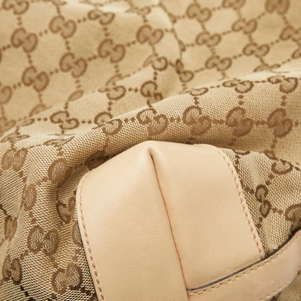 Gucci Gg Canvas Beige Brown Gg Canvas Leather Tote Bag (Pre-Owned)