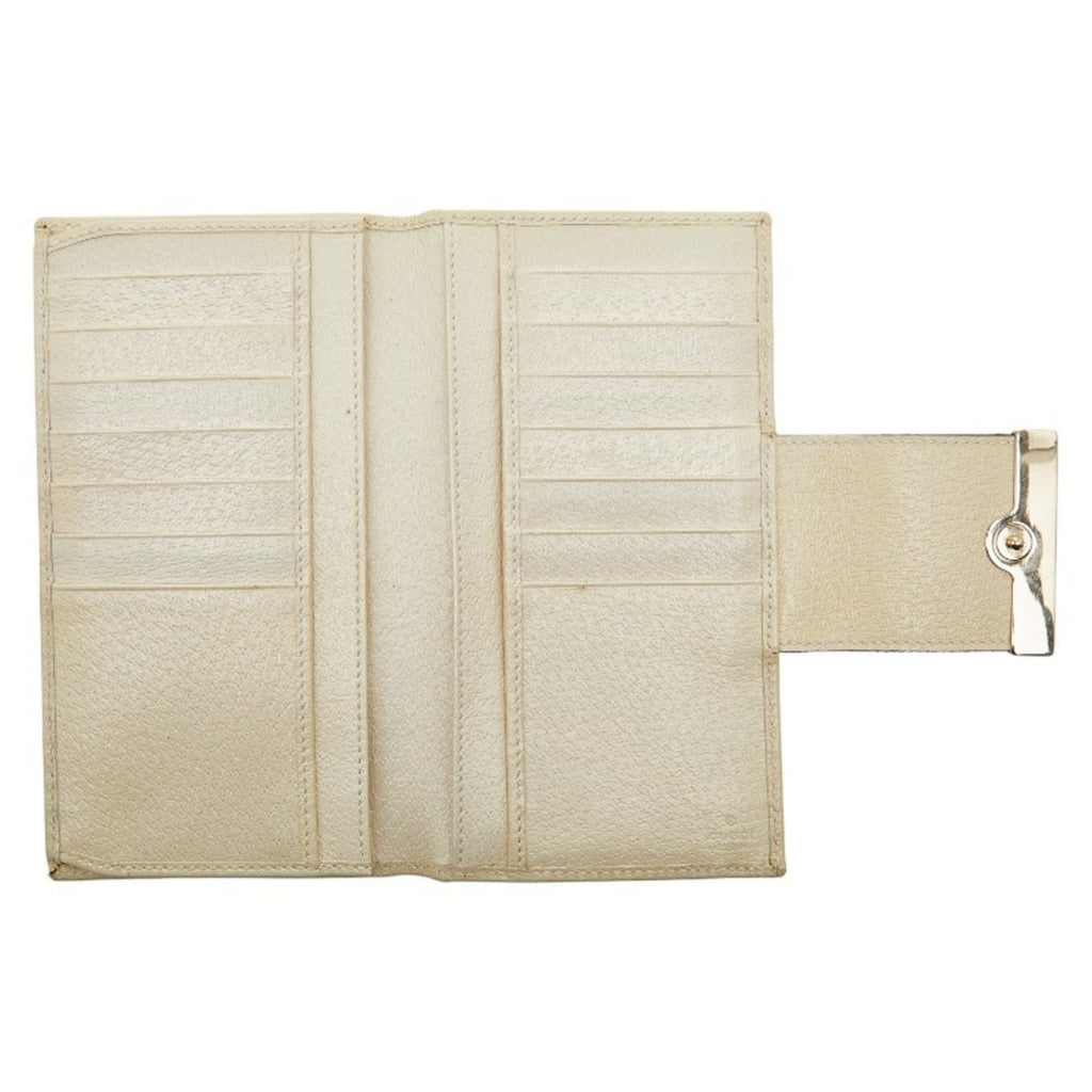 Gucci Beige Ivory Canvas Leather Long Wallet (Bi-Fold) (Pre-Owned)