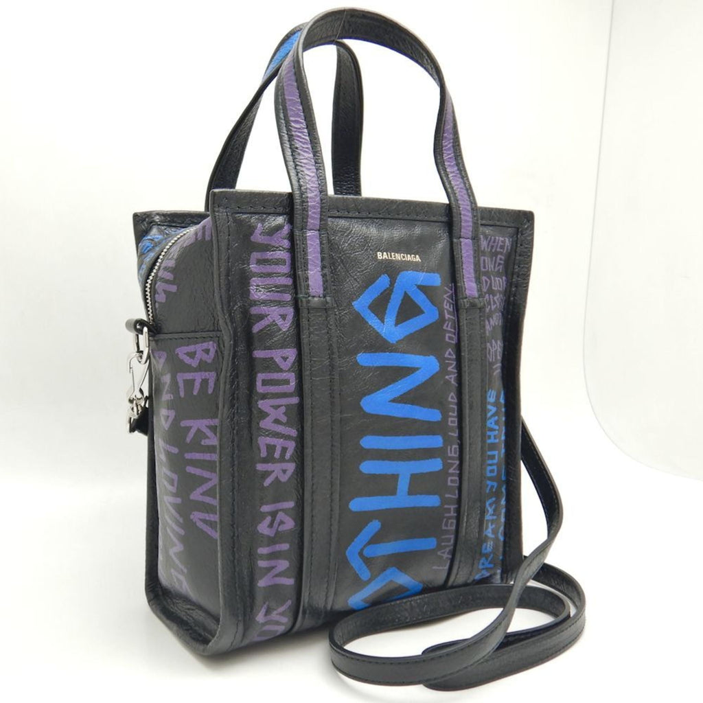 Balenciaga Black Blue Leather Hand