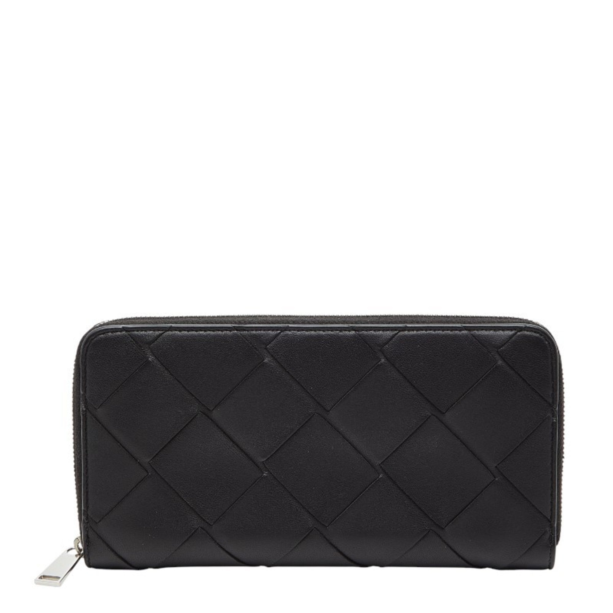 Bottega Veneta Black Intrecciato Leather Long Wallet (Bi-Fold)