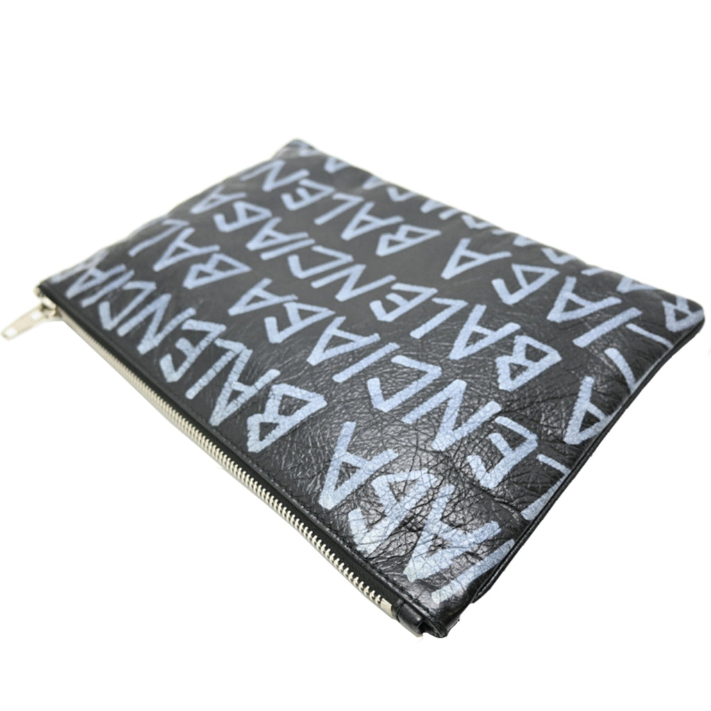 Balenciaga Black White Leather Clutch