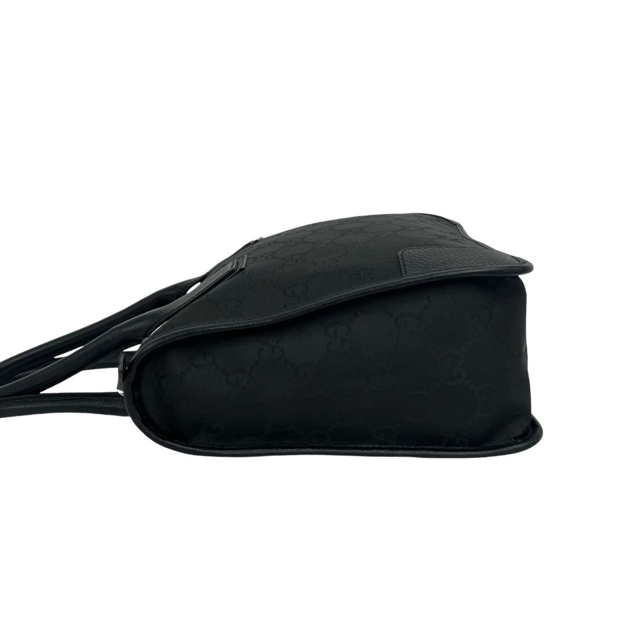 Gucci Black Canvas Leather Boston Bag Handbag Tote Bag (Pre-Owned)