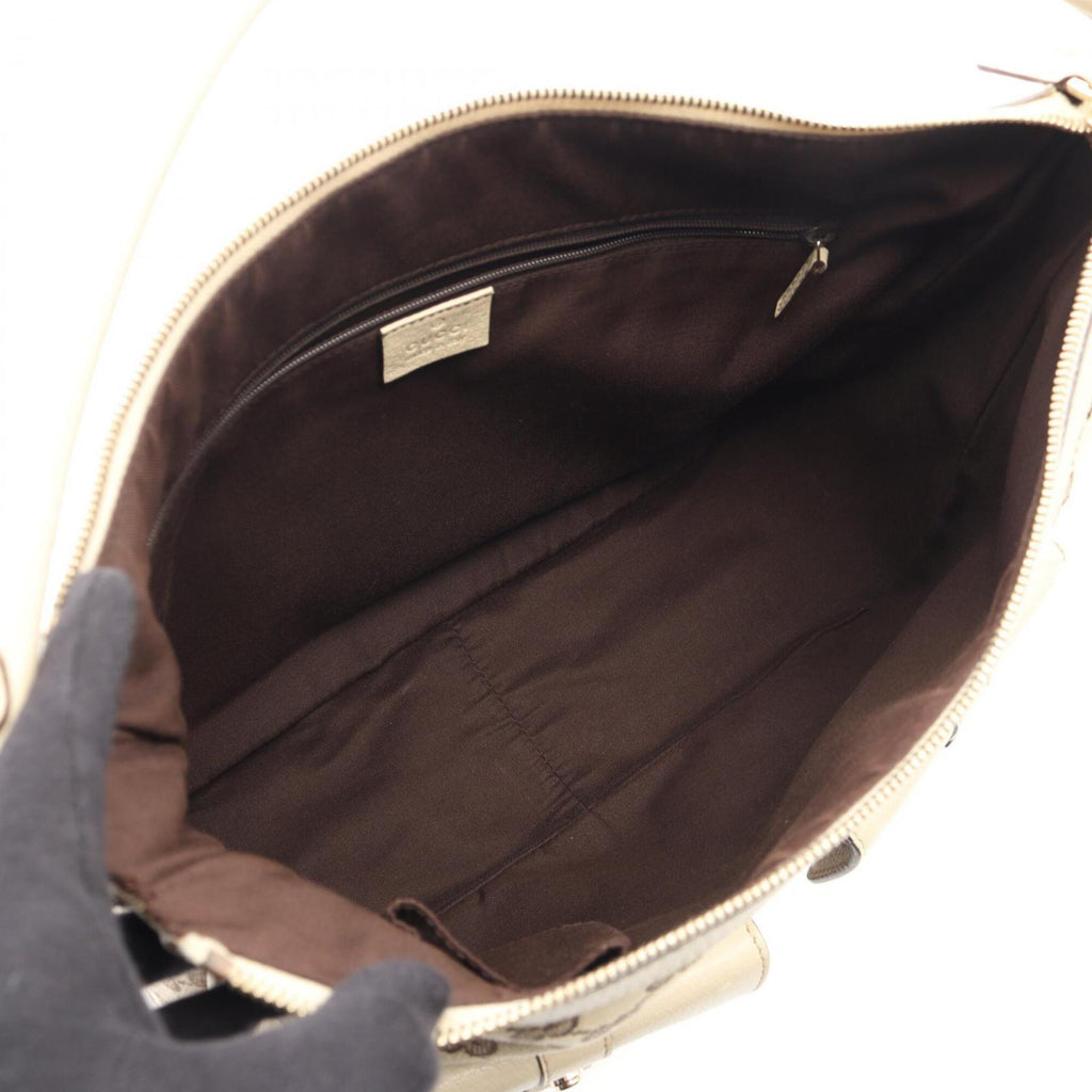 Gucci Beige Ivory Canvas Leather Handbag Shoulder Bag (Pre-Owned)