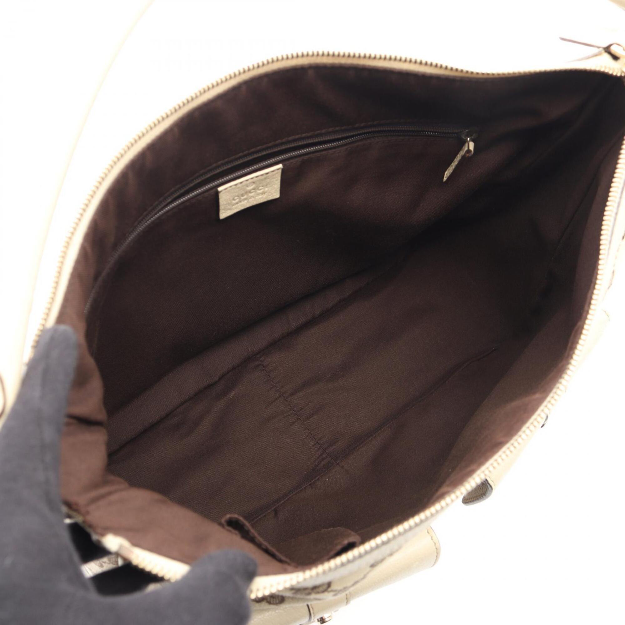 Gucci Beige Ivory Canvas Leather Handbag Shoulder Bag (Pre-Owned)