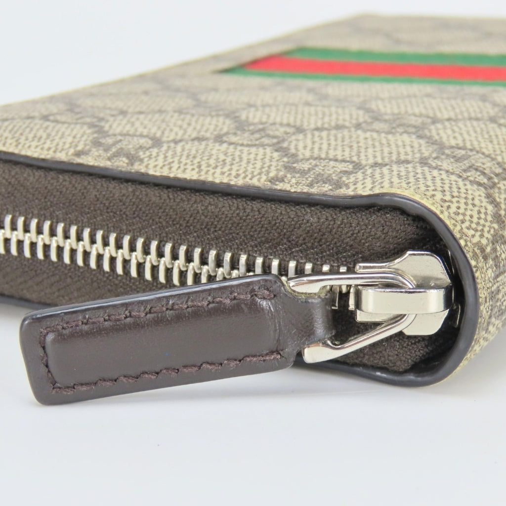 Gucci Beige Dark Brown Green Red Color Gg Supreme Long Wallet (Bi-Fold) (Pre-Owned)