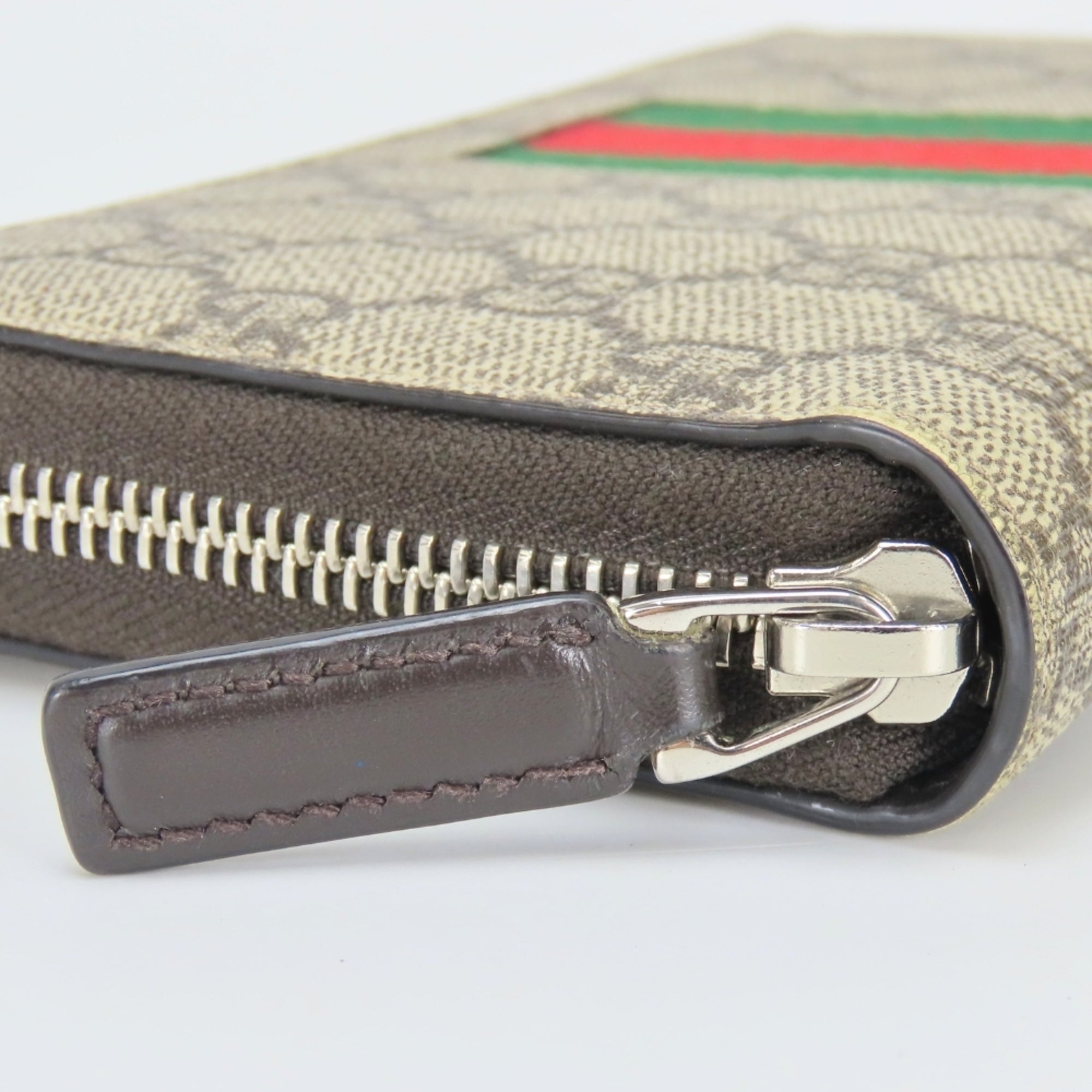 Gucci Beige Dark Brown Green Red Color Gg Supreme Long Wallet (Bi-Fold) (Pre-Owned)