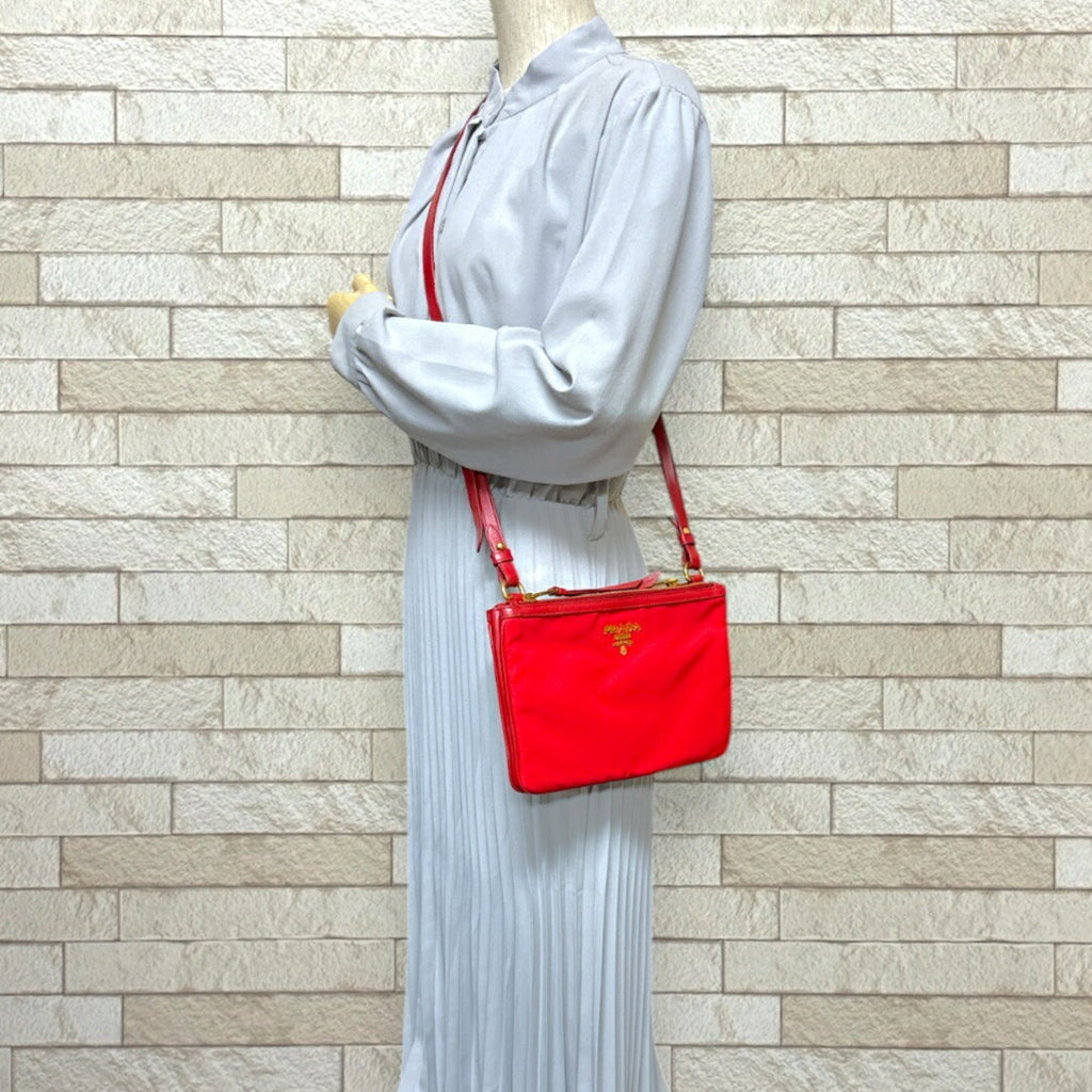 Prada Red Color Nylon Shoulder Bag