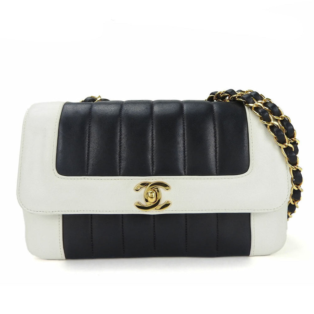 Chanel Navy White Leather Shoulder Bag