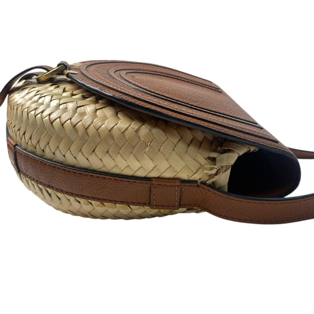 Chloé Beige Brown Raffia Leather Shoulder Bag (Pre-Owned)