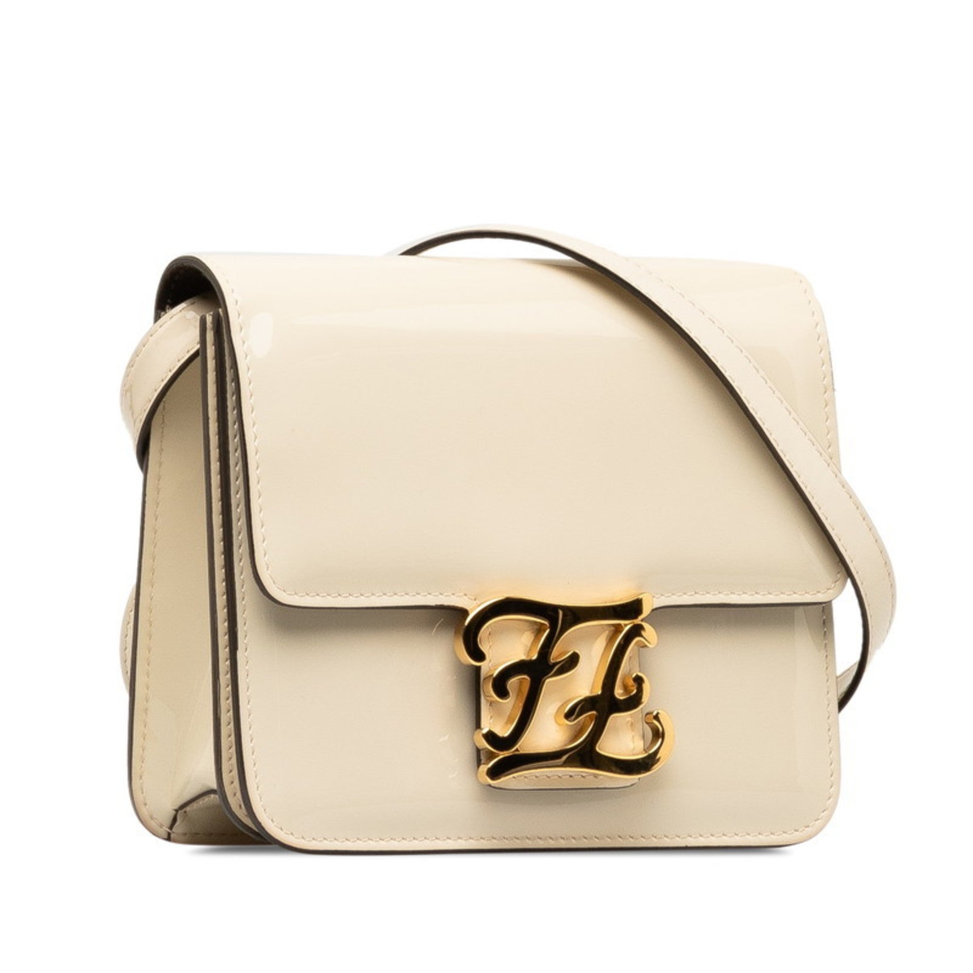 Fendi Ivory White Patent Leather Shoulder Bag