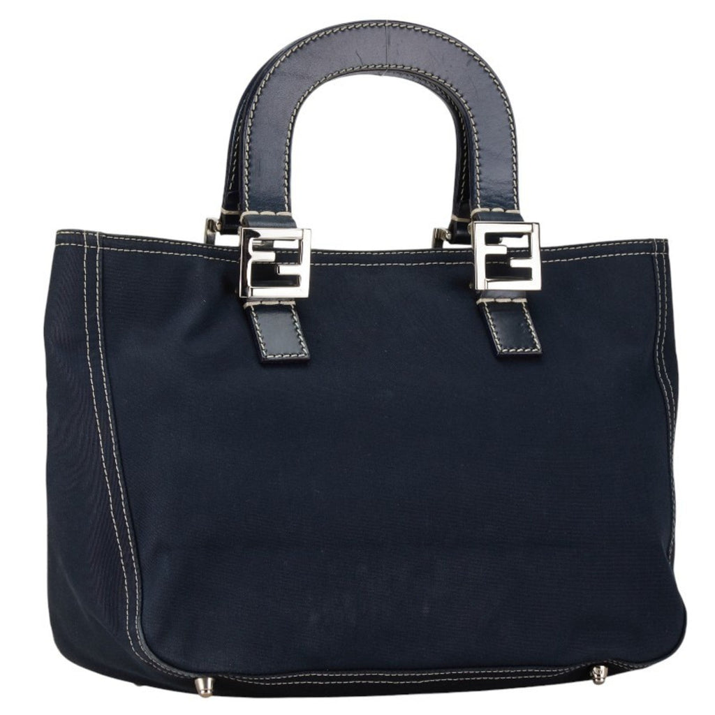 Fendi Navy Canvas Leather Handbag