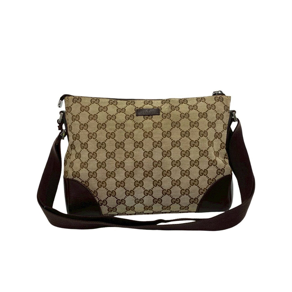 Gucci Brown Canvas Leather Pochette Shoulder Bag (Pre-Owned)